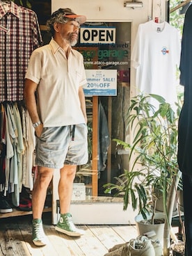 「アイテム（ポロシャツ、ベージュ系）」を使った、ataco garageさん（メンズ・173cm）の夏コーディネート