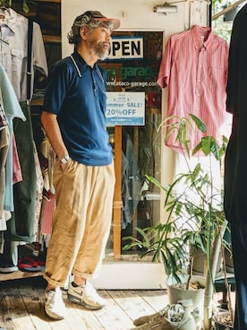 「アイテム（ポロシャツ）」を使った、ataco garageさん（メンズ・173cm）の夏コーディネート