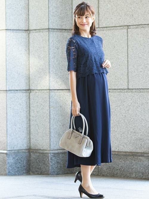 セール】レースレイヤード マタニティ ロングワンピース