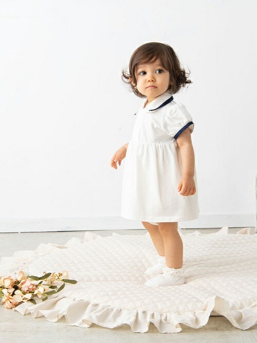 shou購入ページ　めいちゃんワンピース90cm&ヘアゴム 納期お早め セール】ベビーポロワンピース ロンパース（ロンパース