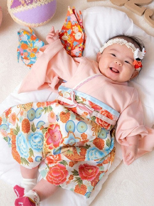 ピンクハウス 和柄ワンピース&オーバースカート巾着セット 小槌×麻の葉