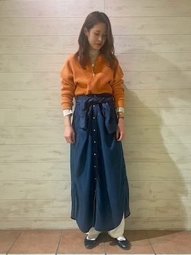 「ワッフルクルーネックＴ」｜「アイテム（パンツ）」を使った、本田さん（レディース・170cm）の冬コーディネート