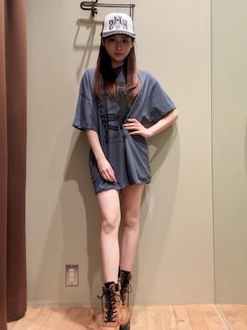 「HYSTERIC GLAMOUR（ヒステリックグラマー）のSEE NO EVIL スタッズメッシュキャップ（キャップ、ブラック系）」を使った、 Nanakoさん（レディース・158cm）の春コーディネート