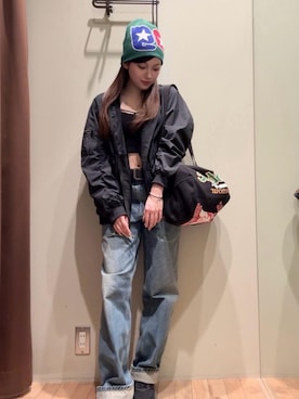 「HYSTERIC GLAMOUR（ヒステリックグラマー）のブッシュデニムパンツ（デニムパンツ、ブルー系）」を使った、 Nanakoさん（レディース・158cm）の春コーディネート