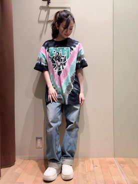 「HYSTERIC GLAMOUR（ヒステリックグラマー）のブッシュデニムパンツ（デニムパンツ、ブルー系）」を使った、 Nanakoさん（レディース・158cm）の春コーディネート