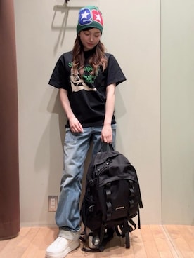 「HYSTERIC GLAMOUR（ヒステリックグラマー）のコーデュラ バッグパック（バックパック/リュック、ブラック系）」を使った、 Nanakoさん（レディース・158cm）の春コーディネート