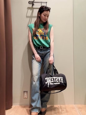 「HYSTERIC GLAMOUR（ヒステリックグラマー）のSTUDS ベルト（ベルト、ブラック系）」を使った、 Nanakoさん（レディース・158cm）の春コーディネート