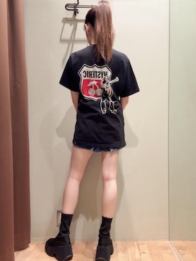 「HYSTERIC GLAMOUR（ヒステリックグラマー）のHYSTERIC CHERRY Tシャツ（Tシャツ/カットソー、ブラック系）」を使った、 Nanakoさん（レディース・158cm）の夏コーディネート