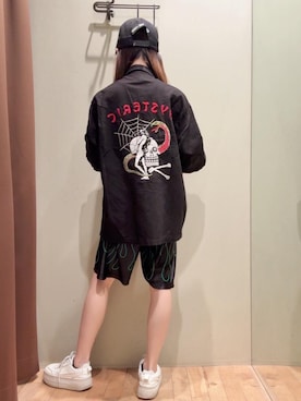 「HYSTERIC GLAMOUR（ヒステリックグラマー）のHYS GUITAR GIRL刺繍 キャップ（キャップ、ブラック系）」を使った、 Nanakoさん（レディース・158cm）の夏コーディネート