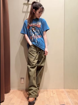 「HYSTERIC GLAMOUR（ヒステリックグラマー）のBAD ASS MAMA TOUR Tシャツ（Tシャツ/カットソー、ブルー系）」を使った、 Nanakoさん（レディース・158cm）の夏コーディネート