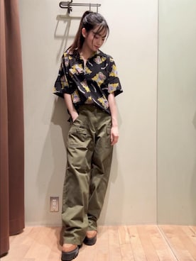 「HYSTERIC GLAMOUR（ヒステリックグラマー）のLEVITATED GIRL柄 オープンカラーシャツ（シャツ/ブラウス、ブラック系）」を使った、 Nanakoさん（レディース・158cm）の夏コーディネート