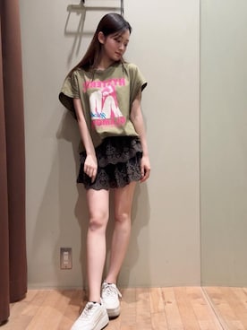 「HYSTERIC GLAMOUR（ヒステリックグラマー）のSKULL LACEスカラップ刺繍 スカート（スカート、ブラック系）」を使った、 Nanakoさん（レディース・158cm）の夏コーディネート