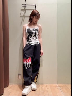 「HYSTERIC GLAMOUR（ヒステリックグラマー）のSMOKE ON THE WATER キャミソール（キャミソール、ホワイト系）」を使った、 Nanakoさん（レディース・158cm）の夏コーディネート