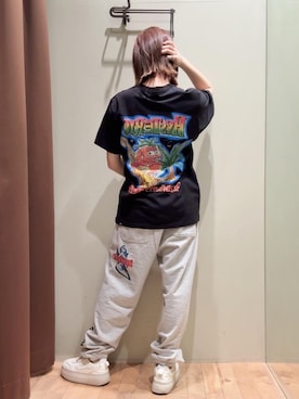 「HYSTERIC GLAMOUR（ヒステリックグラマー）のHYS FLARE LOGO スウェットパンツ（スウェットパンツ、グレー系）」を使った、 Nanakoさん（レディース・158cm）の夏コーディネート