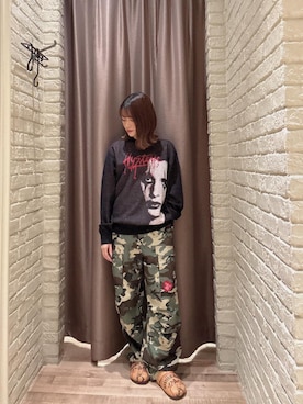 「HYSTERIC GLAMOUR（ヒステリックグラマー）のHYSTERIC MOTOR CITY LIQUOR サンダル（サンダル、ブラウン系）」を使った、 Nanakoさん（レディース・158cm）の秋コーディネート