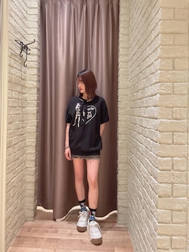 「HYSTERIC GLAMOUR（ヒステリックグラマー）のMAKE ME SMILE スケーターソックス（ソックス/靴下、ブラック系）」を使った、 Nanakoさん（レディース・158cm）の秋コーディネート