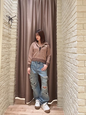 「HYSTERIC GLAMOUR（ヒステリックグラマー）のCMR加工 ストレートデニムパンツ（デニムパンツ、ブルー系）」を使った、 Nanakoさん（レディース・158cm）の秋コーディネート