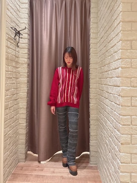 「アイテム（ポロシャツ、レッド系）」を使った、 Nanakoさん（レディース・158cm）の秋コーディネート