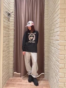 「HYSTERIC GLAMOUR（ヒステリックグラマー）のHYS LOGO スウェットパンツ（スウェットパンツ、グレー系）」を使った、 Nanakoさん（レディース・158cm）の秋コーディネート