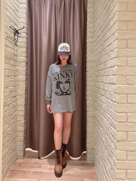 「HYSTERIC GLAMOUR（ヒステリックグラマー）のSEE NO EVIL スタッズメッシュキャップ（キャップ、ブラック系）」を使った、 Nanakoさん（レディース・158cm）の秋コーディネート