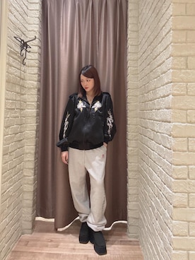 「HYSTERIC GLAMOUR（ヒステリックグラマー）のHYS LOGO スウェットパンツ（スウェットパンツ、グレー系）」を使った、 Nanakoさん（レディース・158cm）の秋コーディネート