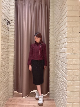 「HYSTERIC GLAMOUR（ヒステリックグラマー）のダブルニーデニムスカート（デニムスカート、ブラック系）」を使った、 Nanakoさん（レディース・158cm）の秋コーディネート