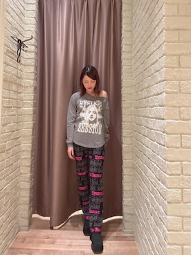 「HYSTERIC GLAMOUR（ヒステリックグラマー）のSKULL STRIPE柄ジャカード パンツ（その他パンツ、ブラック系）」を使った、 Nanakoさん（レディース・158cm）の秋コーディネート