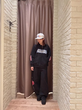 「HYSTERIC GLAMOUR（ヒステリックグラマー）のVIXEN GIRL スウェットパンツ（スウェットパンツ、ブラック系）」を使った、 Nanakoさん（レディース・158cm）の秋コーディネート