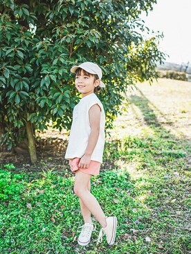 「BREEZE（ブリーズ）のアイテム（キャップ）」を使った、F.O.OnlineStoreさん（キッズ・110cm）の夏コーディネート
