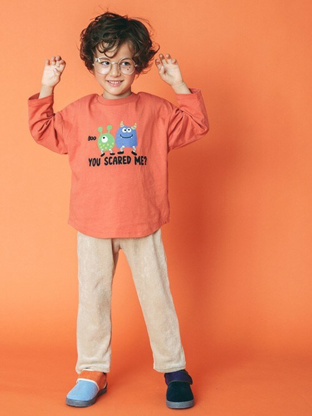 「halloween、ハロウィン、オレンジ、プチプラ、キッズコーデ、男の子、BREEZE、秋コーデ、エフオーオンラインストア(F.O.Online Store)、F.O.Online Store」｜「BREEZEのハロウィン バラエティーTシャツ（Tシャツ/カットソー、オレンジ系）」を使った、F.O.OnlineStoreさん（キッズ・110cm）の秋コーディネートの1枚目の写真