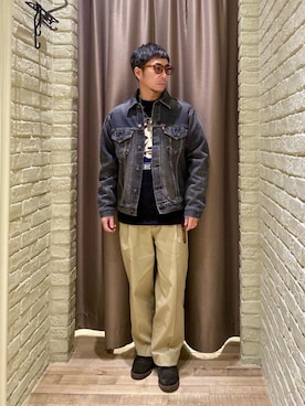 「ワイドパンツ 」｜「アイテム（デニムジャケット）」を使った、HAMAさん（メンズ・163cm）の冬コーディネート