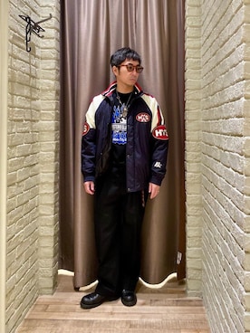 「ワイドパンツ 」｜「アイテム（ブルゾン）」を使った、HAMAさん（メンズ・163cm）の冬コーディネート