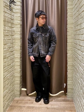 「ワイドパンツ 」｜「アイテム（デニムジャケット）」を使った、HAMAさん（メンズ・163cm）の冬コーディネート