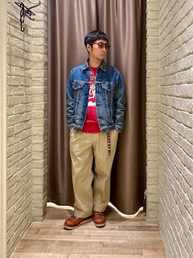「ワイドパンツ 」｜「アイテム（デニムジャケット）」を使った、HAMAさん（メンズ・163cm）の冬コーディネート