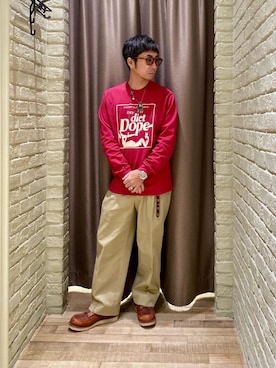 「ワイドパンツ 」｜「アイテム（チノパンツ）」を使った、HAMAさん（メンズ・163cm）の冬コーディネート