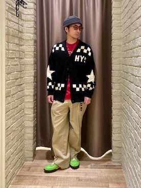 「ワイドパンツ 」｜「アイテム（チノパンツ）」を使った、HAMAさん（メンズ・163cm）の冬コーディネート