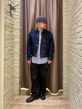 「ワイドパンツ 」｜「アイテム（ジャケット/アウター）」を使った、HAMAさん（メンズ・163cm）の冬コーディネート