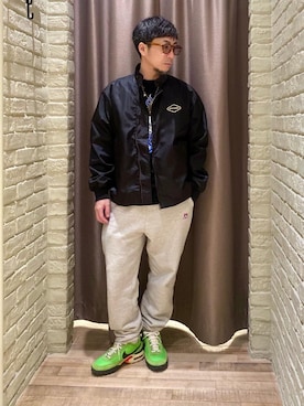 「HYSTERIC GLAMOUR（ヒステリックグラマー）のアイテム（スウェットパンツ）」を使った、HAMAさん（メンズ・163cm）の冬コーディネート