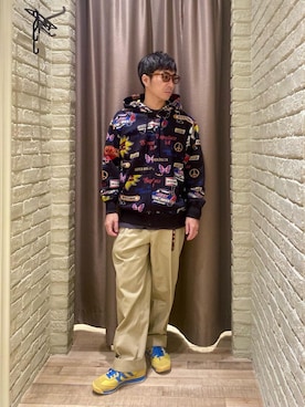 「ワイドパンツ 」｜「アイテム（チノパンツ）」を使った、HAMAさん（メンズ・163cm）の冬コーディネート