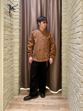 「ワイドパンツ 」｜「アイテム（ジャケット/アウター）」を使った、HAMAさん（メンズ・163cm）の春コーディネート