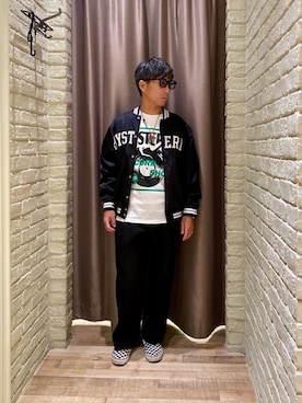 「アイテム（スタジャン）」を使った、HAMAさん（メンズ・163cm）の夏コーディネート