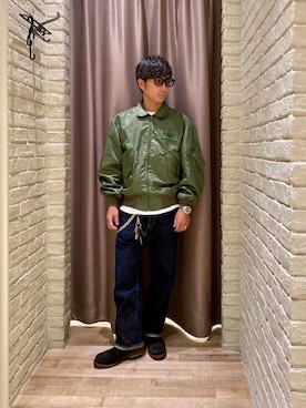「アイテム（ミリタリージャケット）」を使った、HAMAさん（メンズ・163cm）の秋コーディネート
