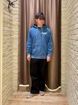 「HYSTERIC GLAMOUR（ヒステリックグラマー）の1タック ワイドチノパンツ（チノパンツ、ブラック系）」を使った、HAMAさん（メンズ・163cm）の春コーディネート