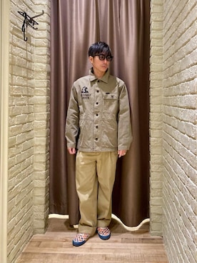 「HYSTERIC GLAMOUR（ヒステリックグラマー）の1タック ワイドチノパンツ（チノパンツ、ベージュ系）」を使った、HAMAさん（メンズ・163cm）の春コーディネート