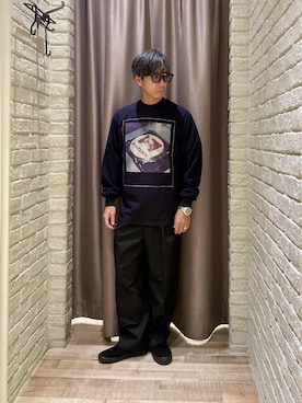 「HYSTERIC GLAMOUR（ヒステリックグラマー）のHYSTERIC ARCHIVE Tシャツ（Tシャツ/カットソー、ブラック系）」を使った、HAMAさん（メンズ・163cm）の秋コーディネート