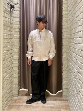 「HYSTERIC GLAMOUR（ヒステリックグラマー）の1タックイージーパンツ（その他パンツ、ブラック系）」を使った、HAMAさん（メンズ・163cm）の秋コーディネート