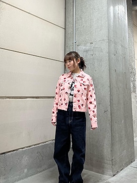 「アイテム（デニムジャケット、ピンク系）」を使った、nanahoさん（レディース・149cm）の冬コーディネート