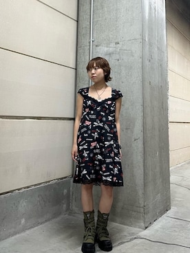「HYSTERIC GLAMOUR（ヒステリックグラマー）のROCK HAPPENING柄 ワンピース（ワンピース）」を使った、nanahoさん（レディース・149cm）の夏コーディネート