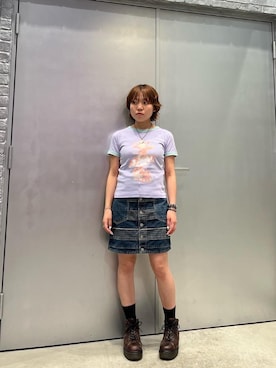 ヒス DIZZY＆MILKY柄 プリーツロングスカート VIXEN GIRL 黒 HYSTERIC GLAMOUR（ヒステリックグラマー）の「DIZZY＆MILKY柄