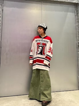 「HYSTERIC GLAMOUR（ヒステリックグラマー）のミリタリーロングスカート（スカート）」を使った、nanahoさん（レディース・149cm）の秋コーディネート